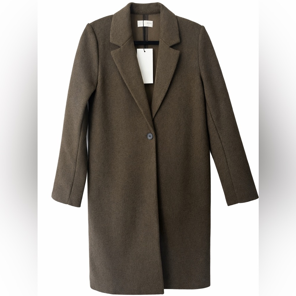 ZARA Long Minimalist Coat NWT Olive Brown Tailored Lightweight Coat Size S